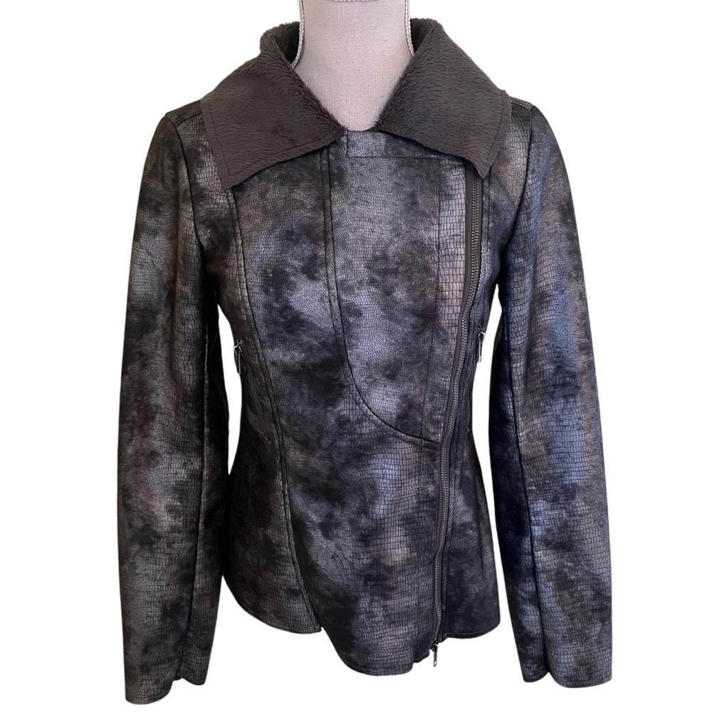 Monoreno Black/Grey Faux Snake Moto Jacket with Plush Accent S